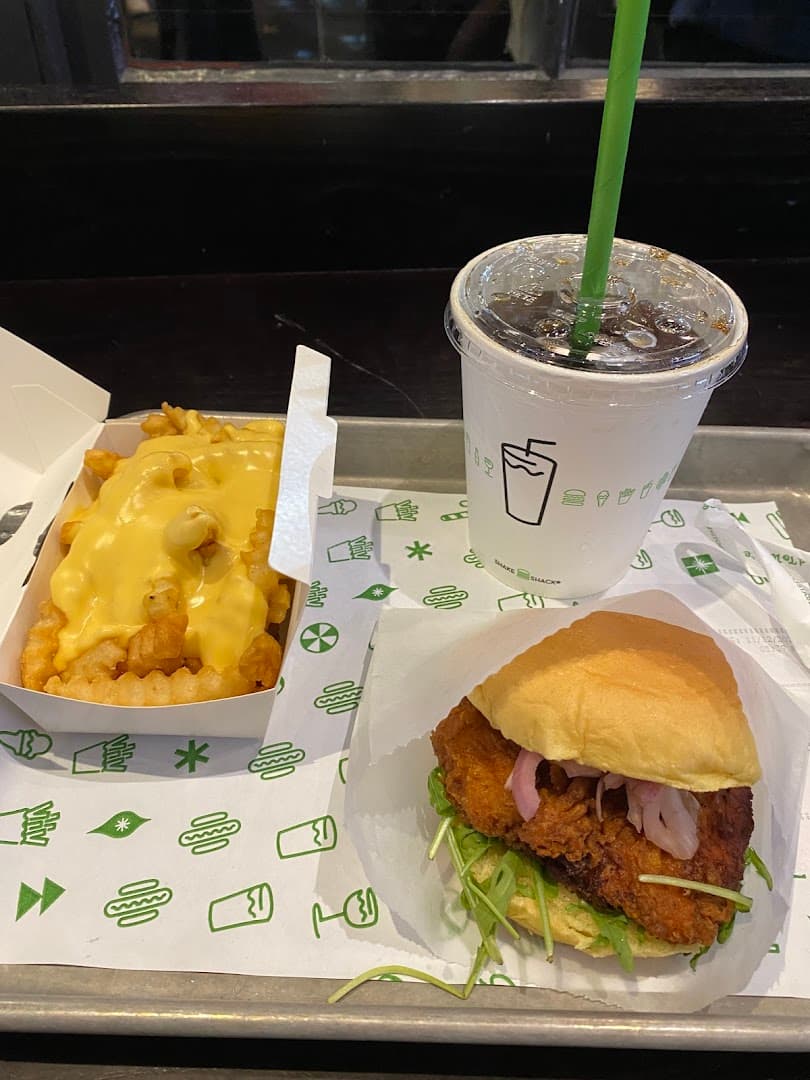 Chicken burger with loaded cheese fries meal at Shake Shack Covent Garden, London