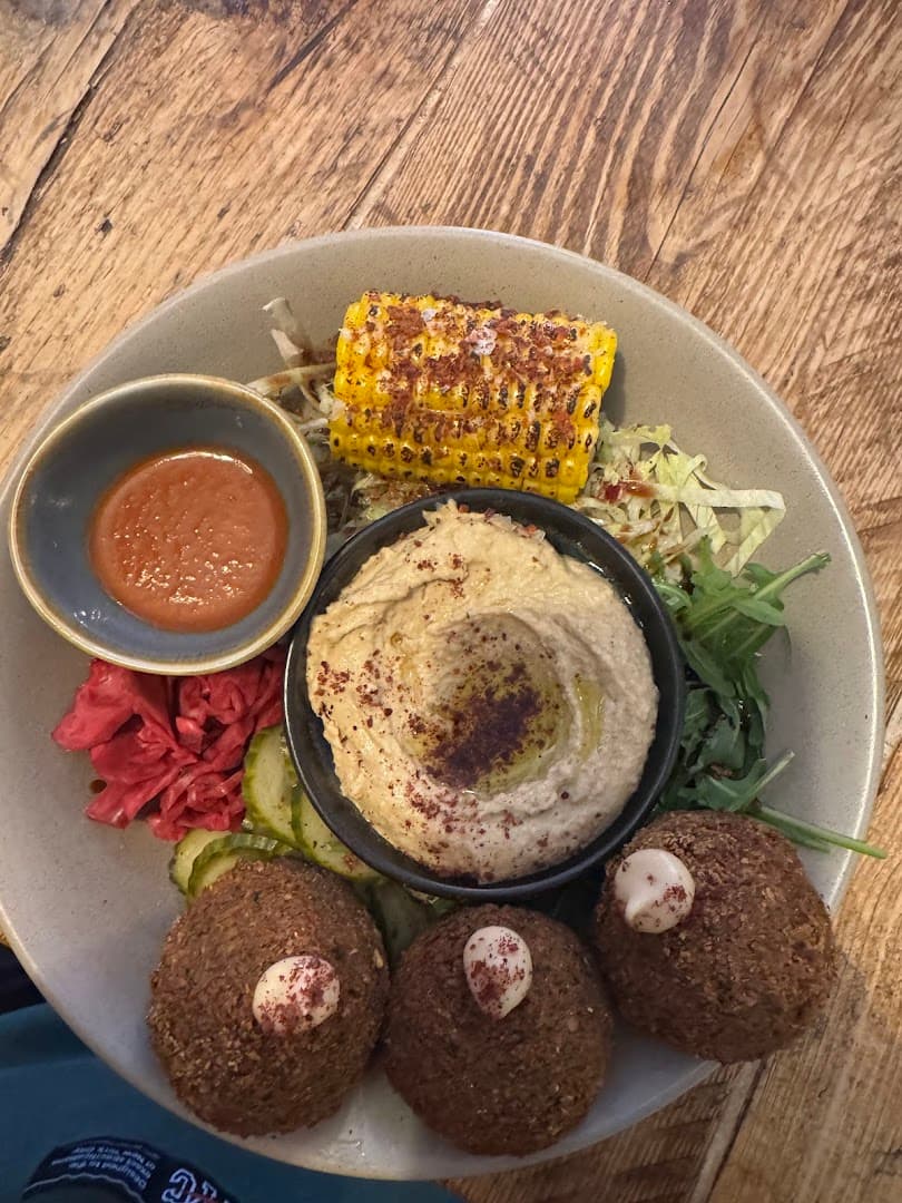 Falafel mezze platter at AYA & SUKI, London
