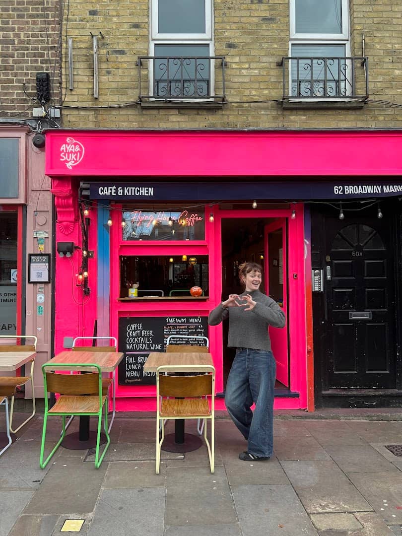 Front facade with outdoor seating at AYA & SUKI, Broadway Market, London