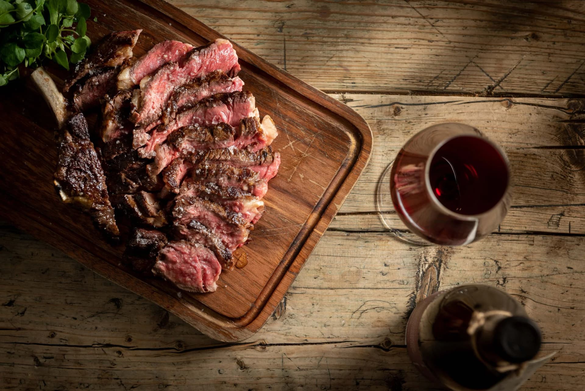 Sliced steak with red wine at Humble Grape Fleet Street Wine Bar & Restaurant, London