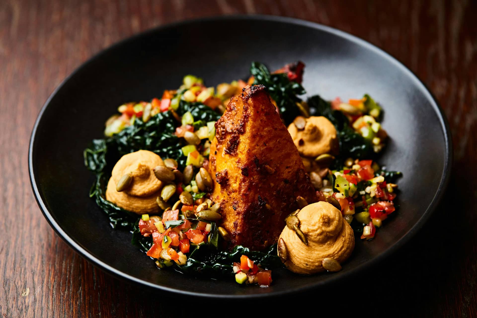 Roasted pork belly dish at Lantana Shoreditch, London