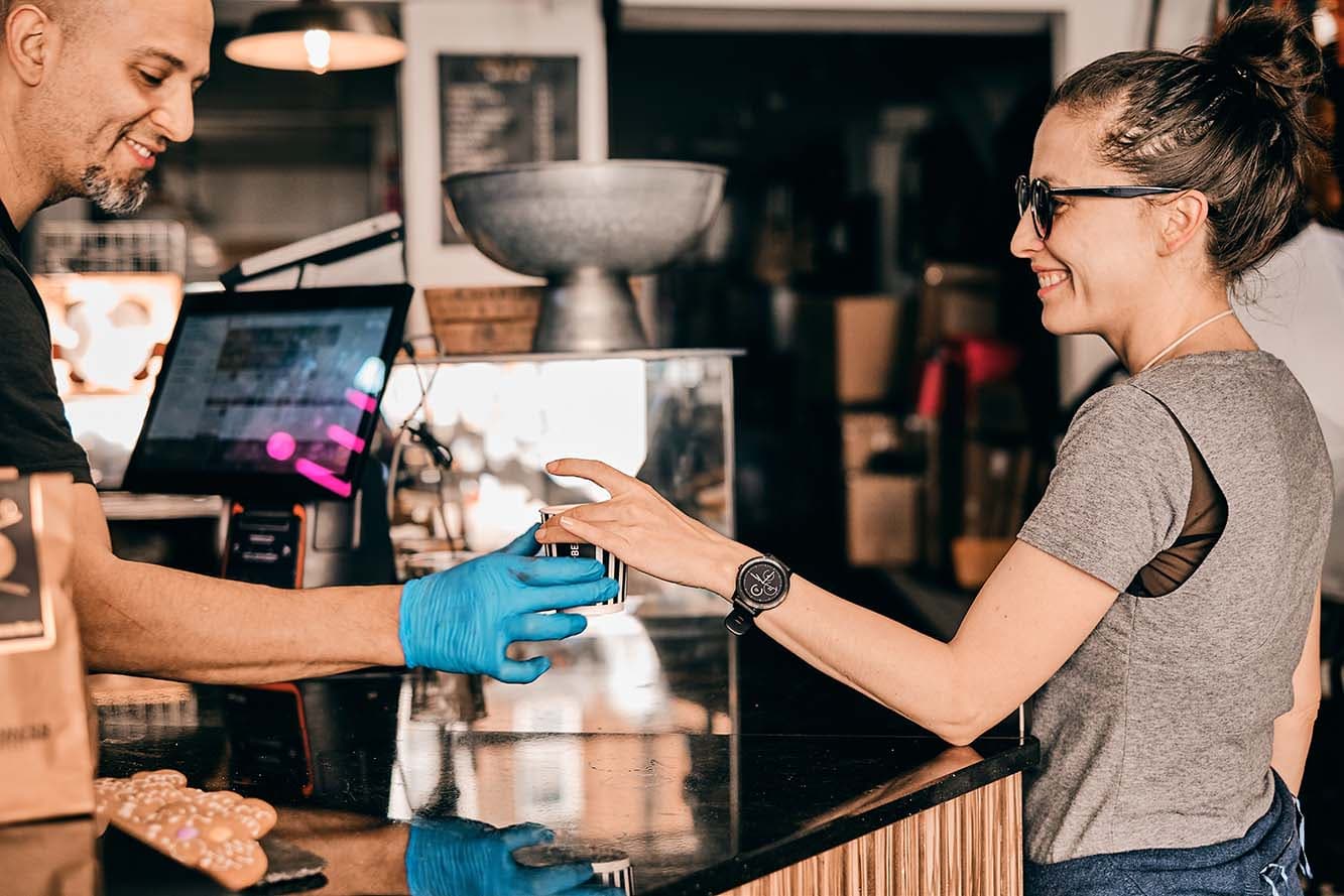 Counter service transaction at Music & Beans Haringey, London