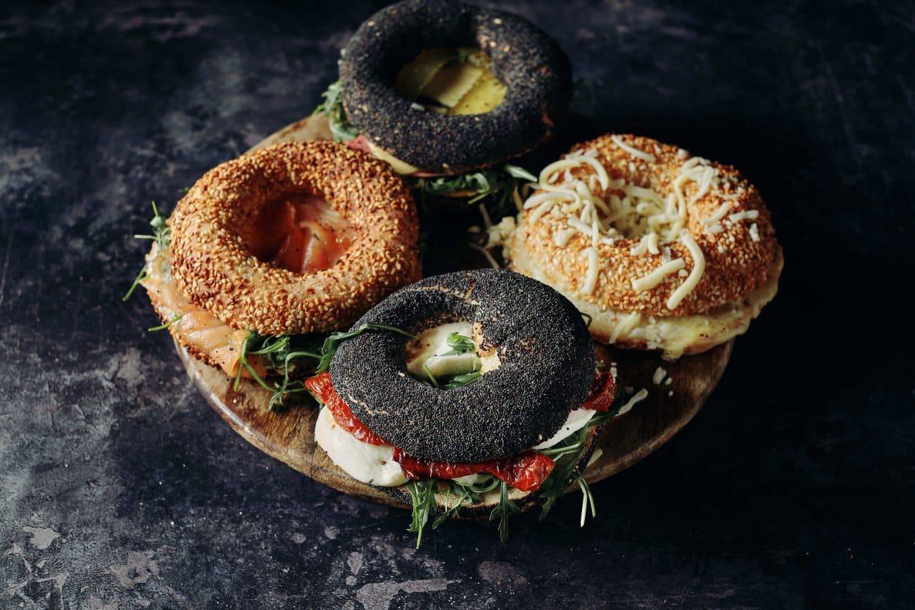 Gourmet bagel selection at Music & Beans Haringey, London