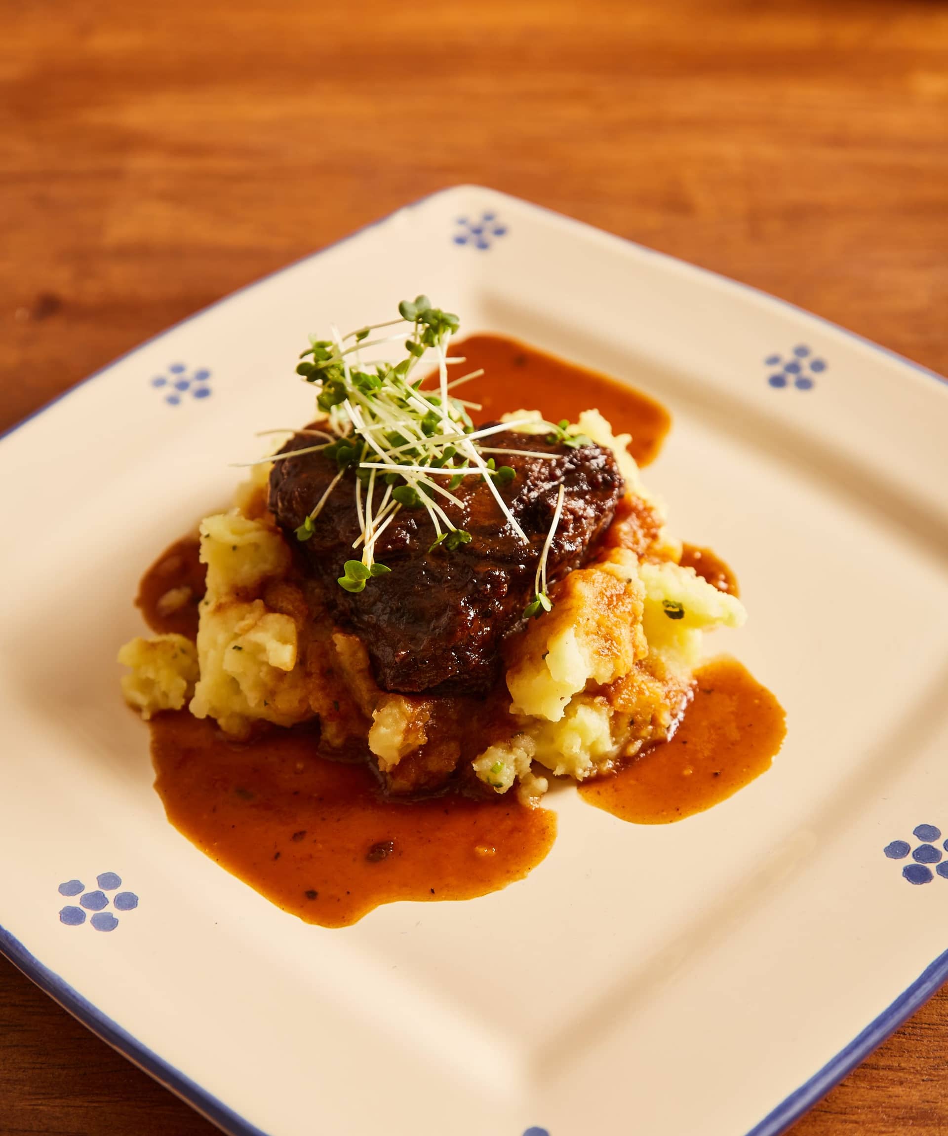 Braised beef with mashed potato at Terra Rossa, London