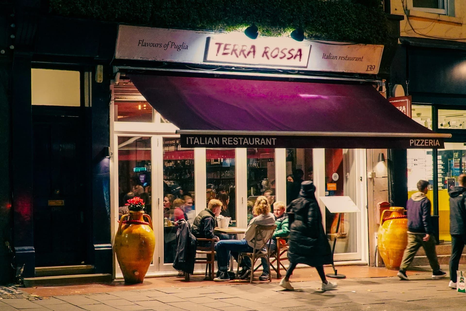 Evening street scene at Terra Rossa, London