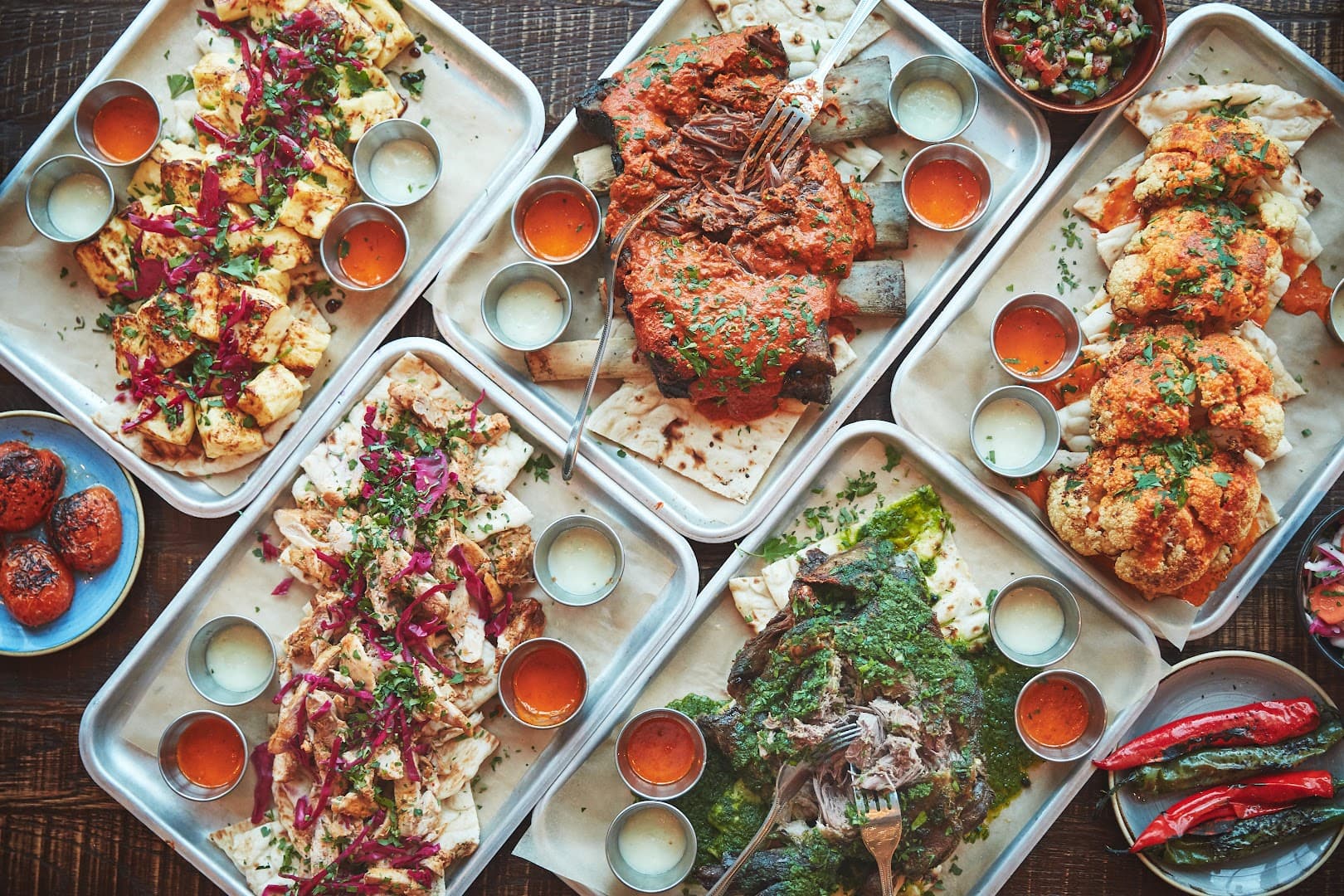 Mezze sharing platters at Megan's on the High Street Restaurant, Kensington, London