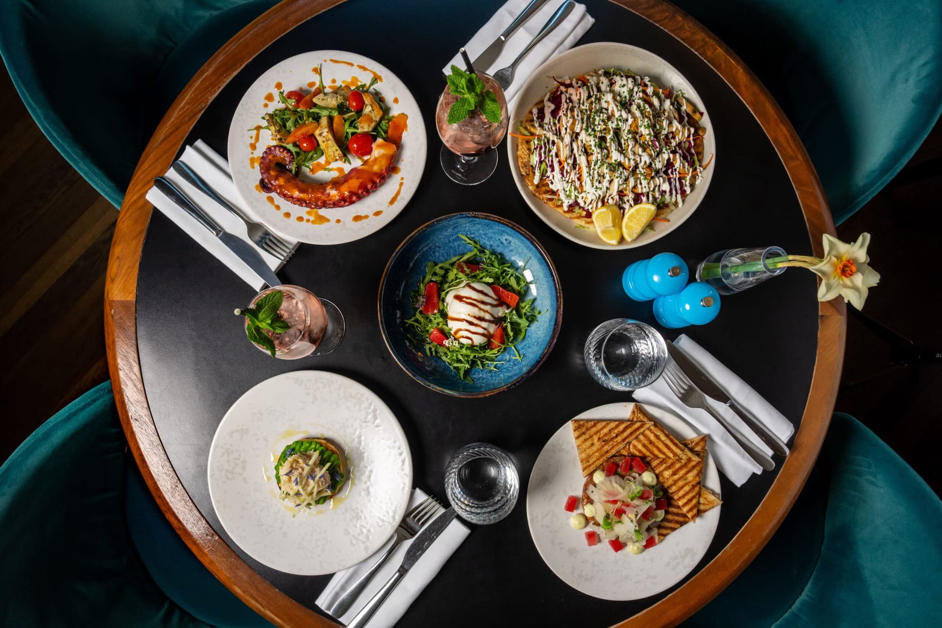 Sharing menu table spread at Bluebird Chelsea, London