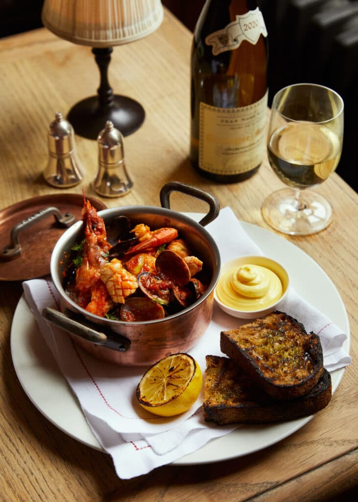 Grilled prawns dish at The Orange Pub & Boutique Hotel Belgravia, London