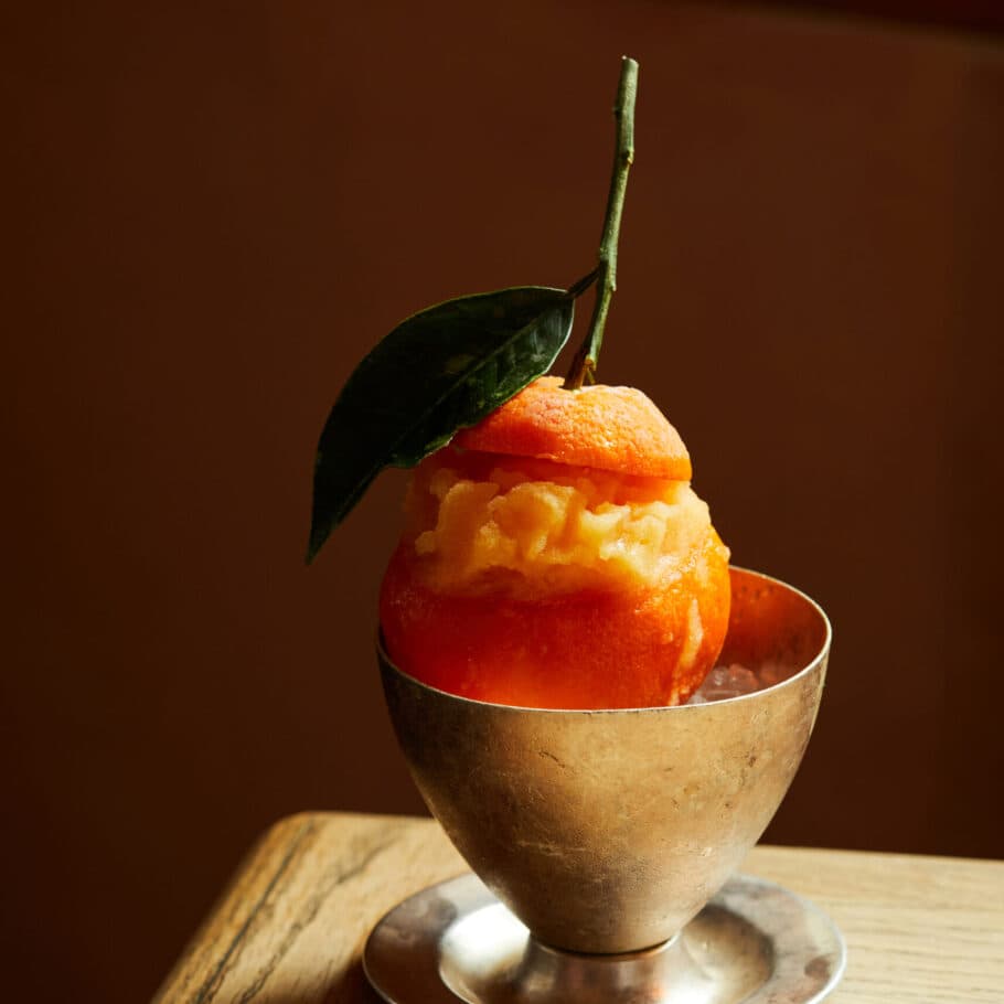 Orange sorbet dessert at The Orange Pub & Boutique Hotel Belgravia, London