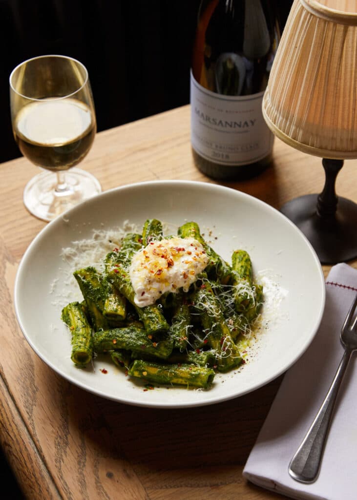 Pesto pasta wine pairing at The Orange Pub & Boutique Hotel Belgravia, London