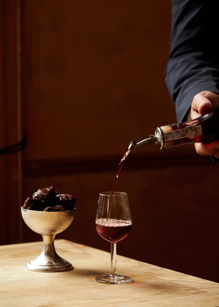 Wine service with chocolate pairing at The Orange Pub & Boutique Hotel Belgravia, London