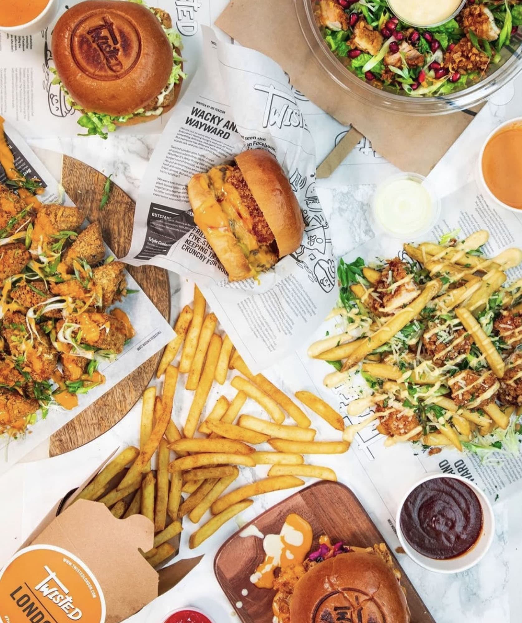 Burger fries and loaded fries spread at Mercato Mayfair, London