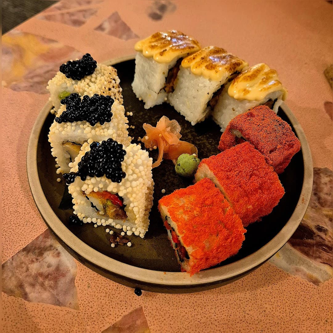 Sushi platter selection at 123V Browns, London