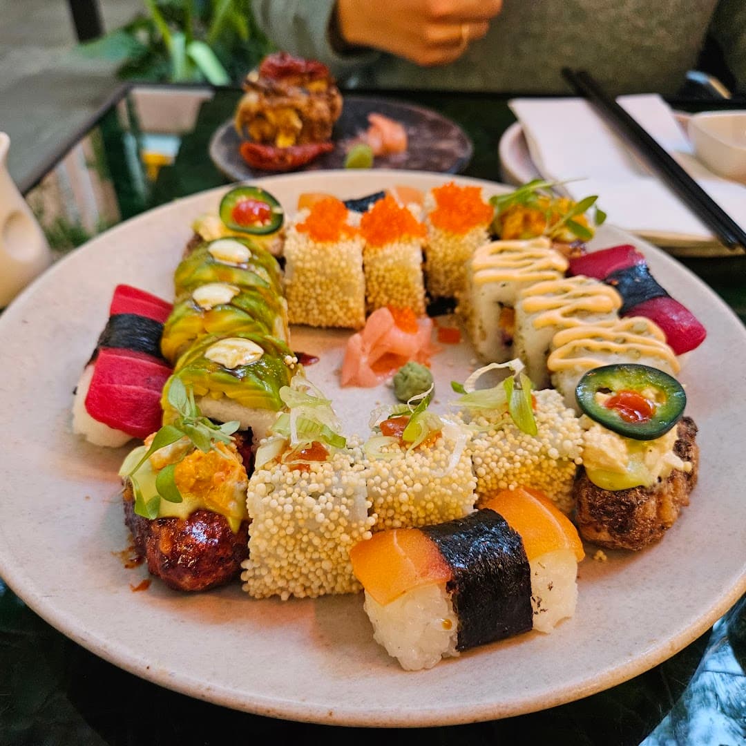 Sushi platter selection at 123V Browns, London