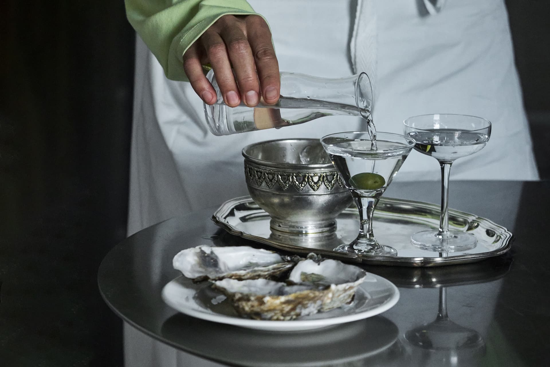 Oysters with martini service at Noisy Oyster seafood bistro, London