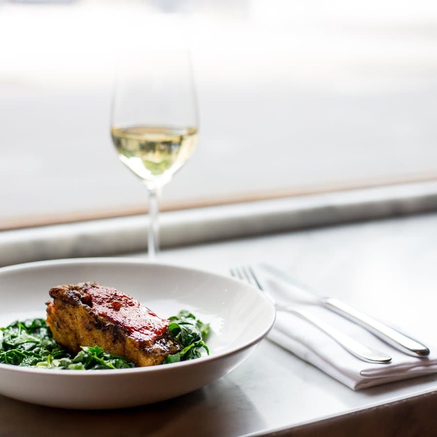 Glazed pork chop with spinach at Pizarro, London