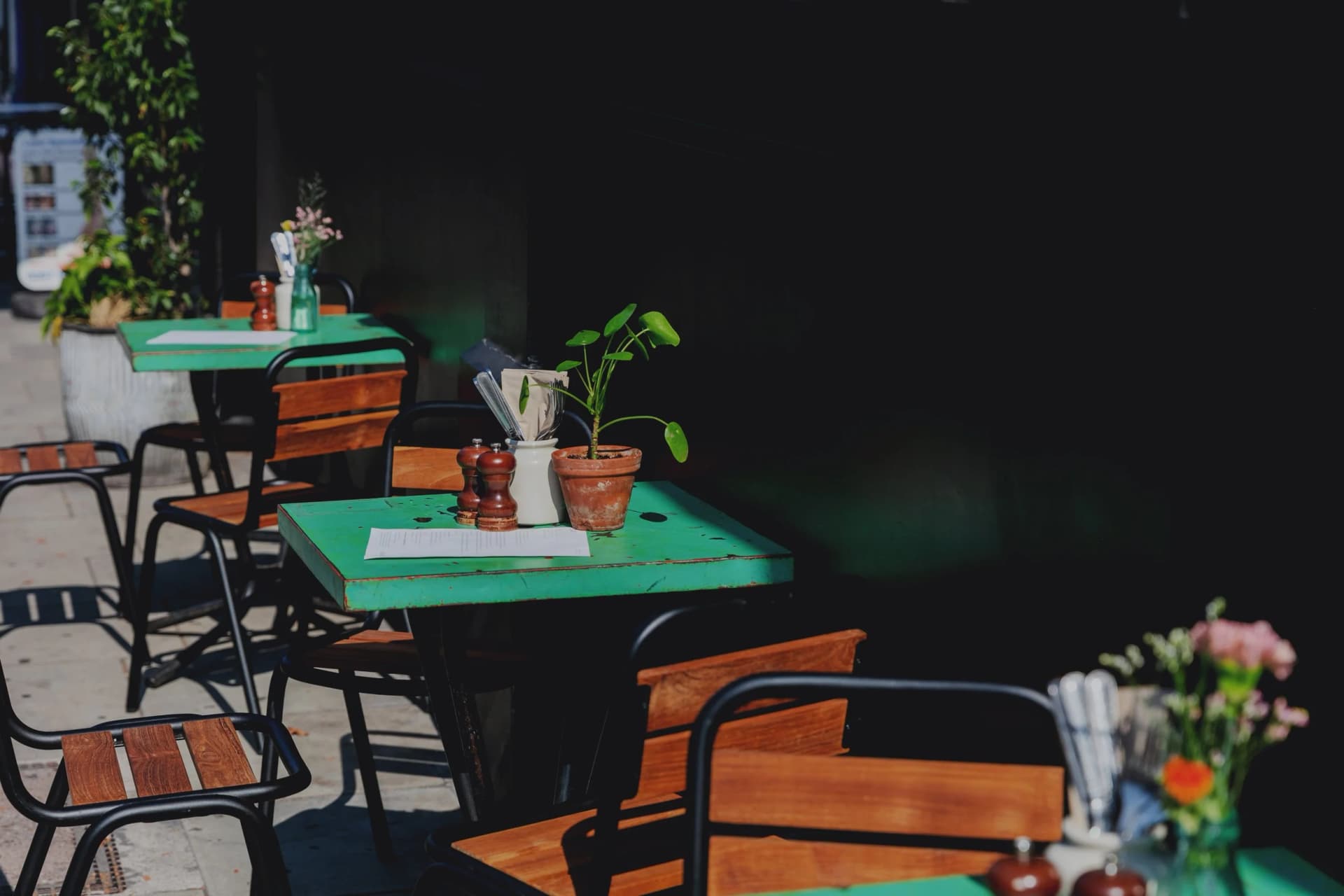 Outdoor terrace seating at Alice House West Hampstead, London