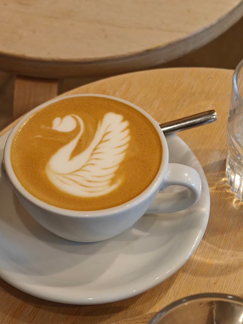 Latte art swan at Intermission Coffee, London