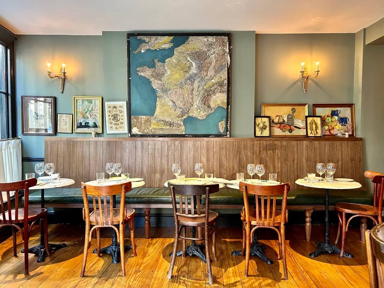 Dining room with French map at Cloth, London