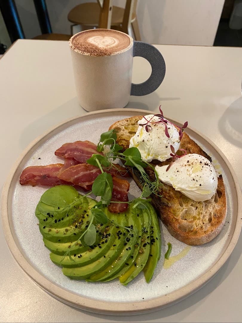 Avocado toast breakfast plate at Antipode, London