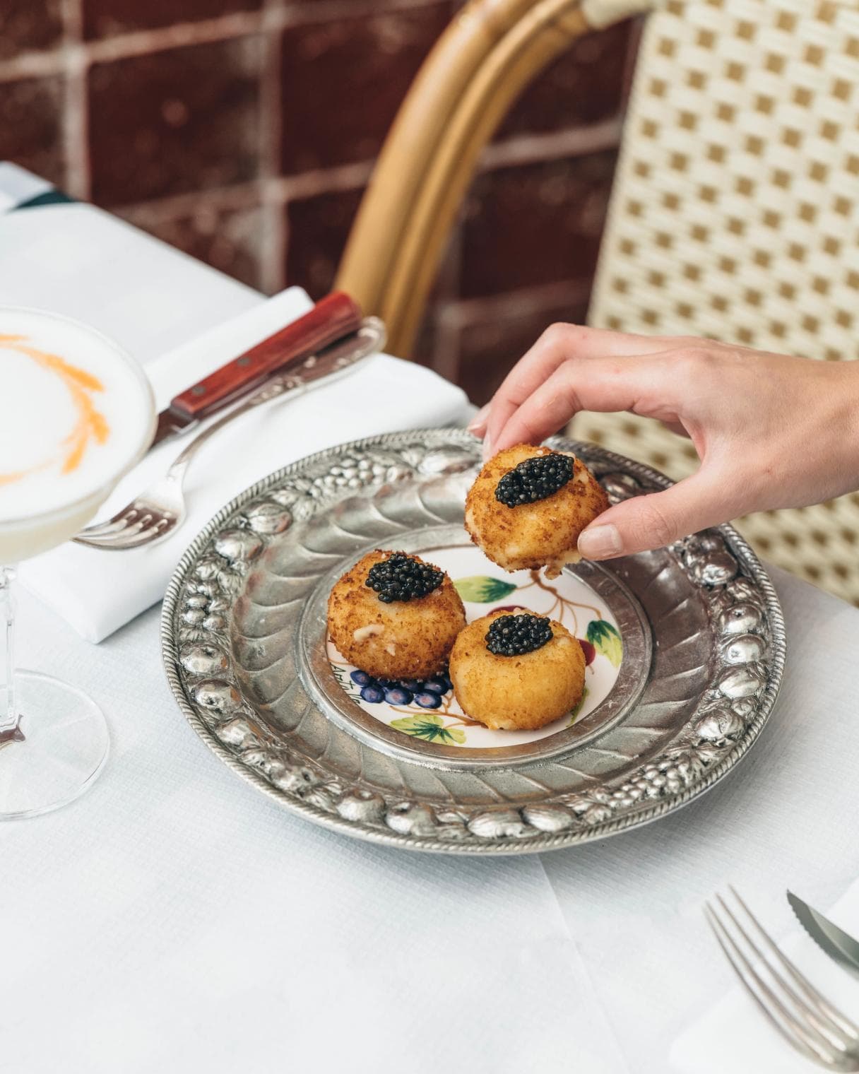 Caviar topped appetisers at Ave Mario, London