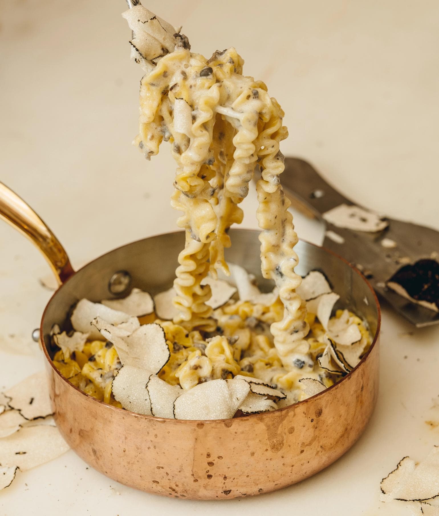 Fusilli pasta with truffle shavings at Ave Mario, London