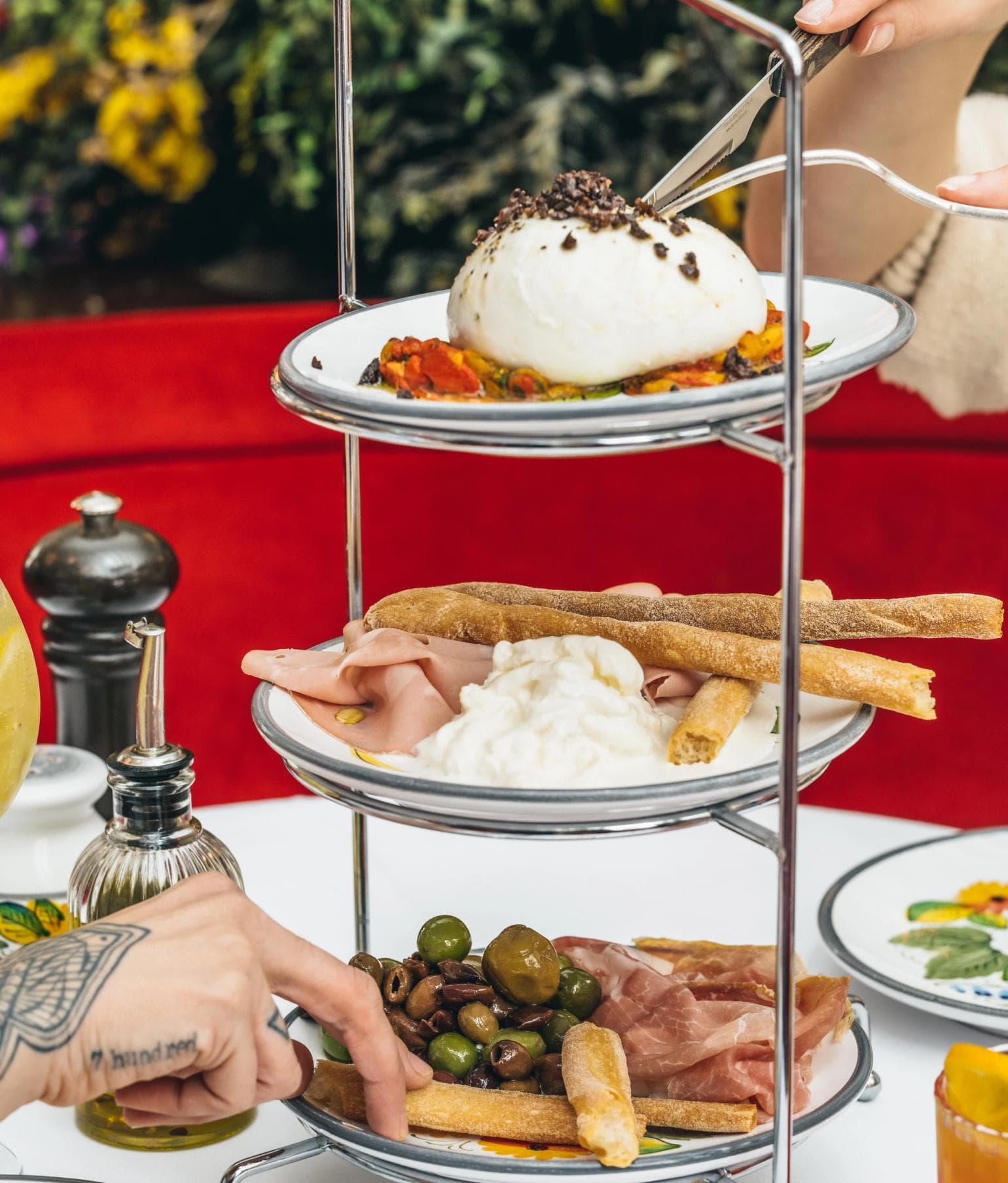 Three-tier savoury platter at Ave Mario, London