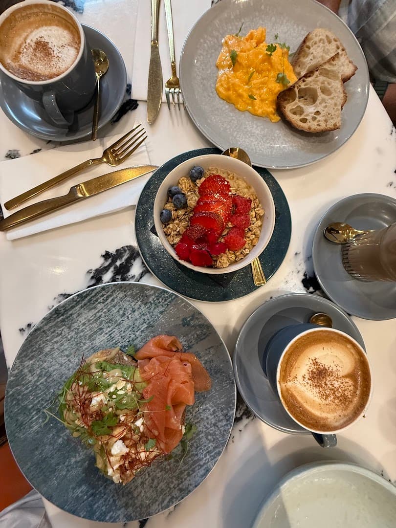 Breakfast brunch spread at Queens of Mayfair, London