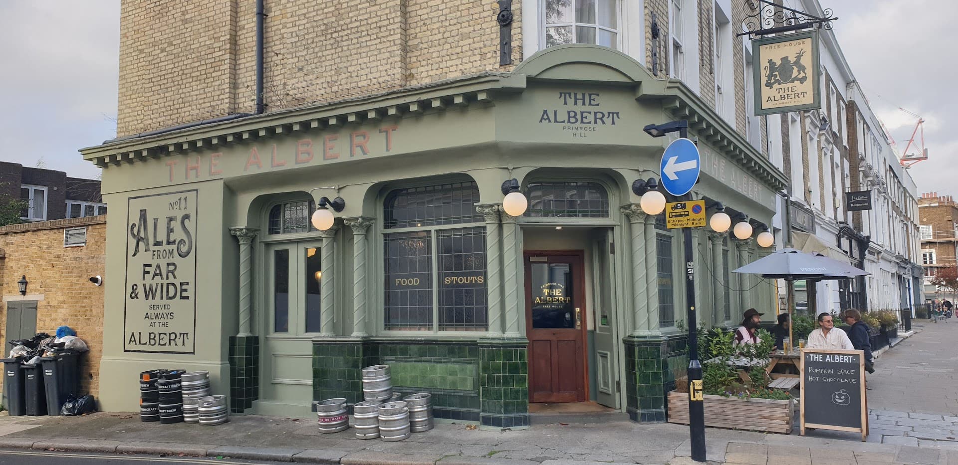Front facade and outdoor seating at The Albert, Primrose Hill, London