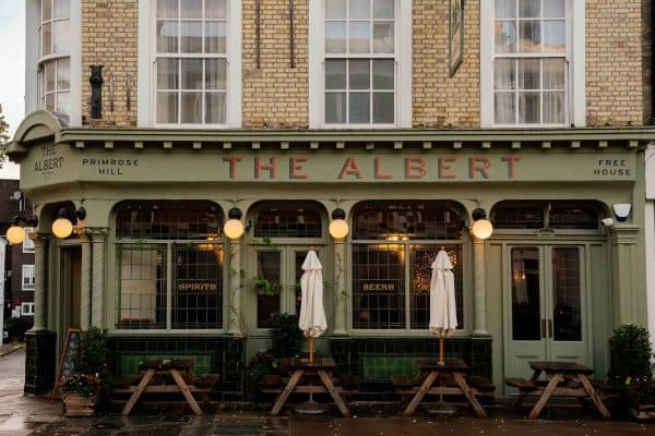 Front facade with outdoor seating at The Albert, Primrose Hill, London