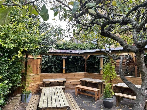 Outdoor covered seating area at The Albert, London