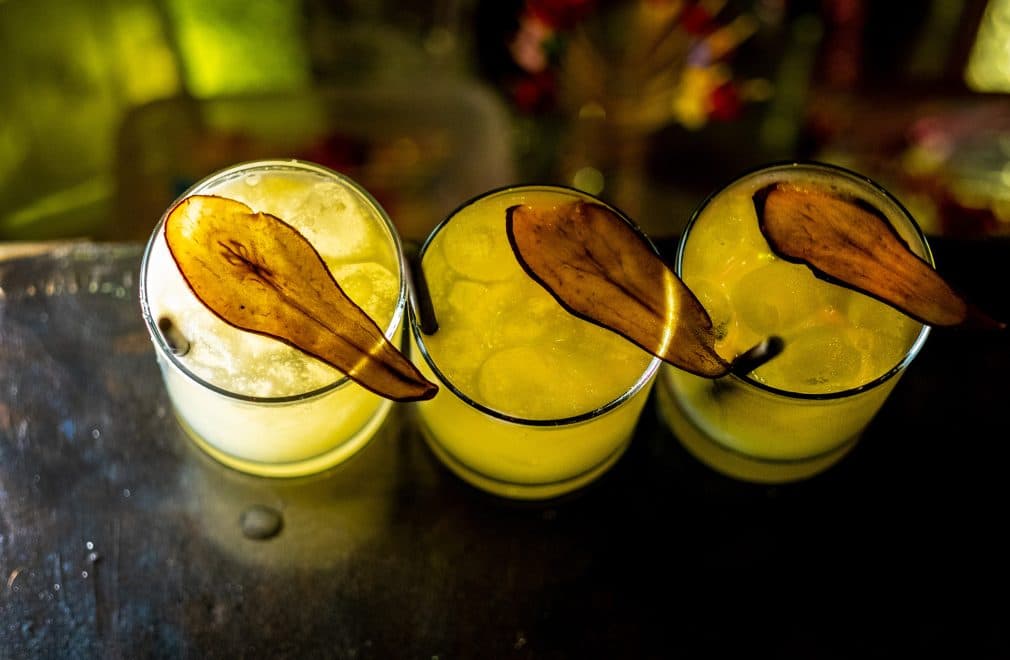 Signature cocktails with dried fruit garnish at Betto Tapas Restaurant & Cocktail Bar, London