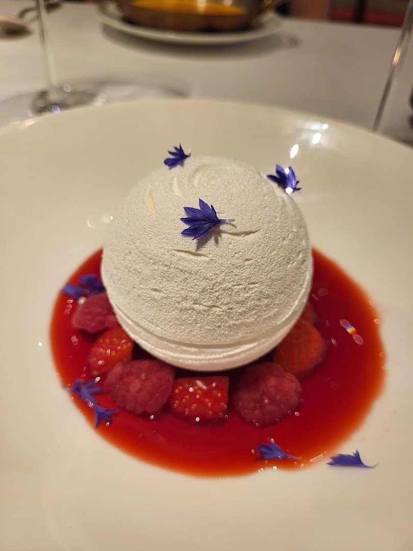 White chocolate sphere dessert at Origin City, London