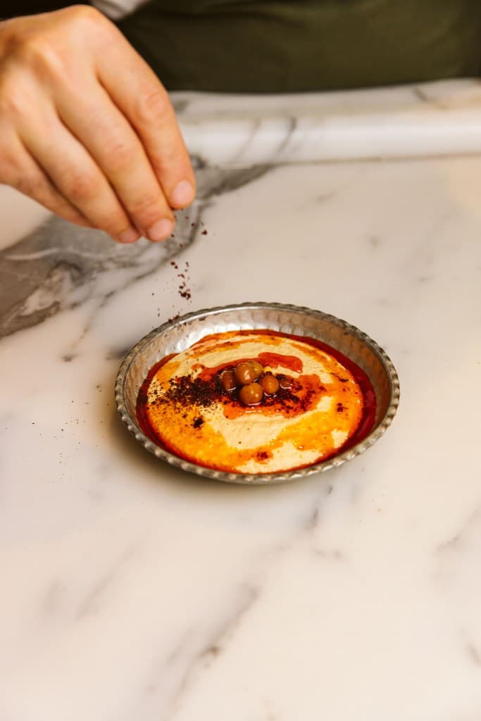 Hummus with sumac and Aleppo pepper at LEYDI, London