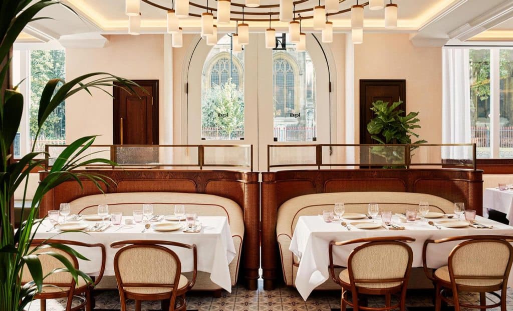 Elegant main dining room at LEYDI, London