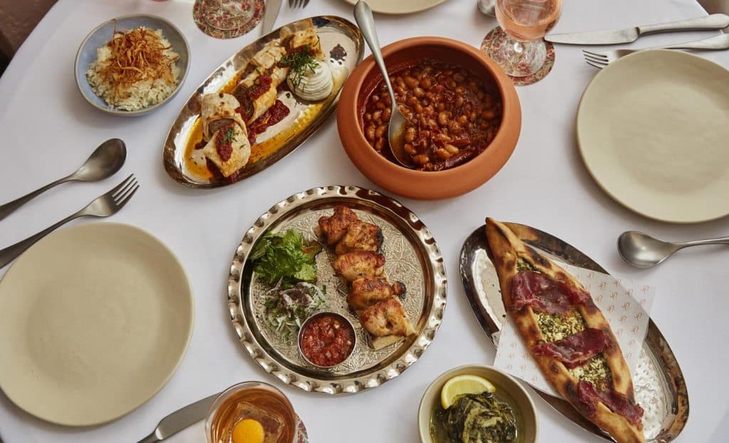 Turkish mezze spread at LEYDI, London