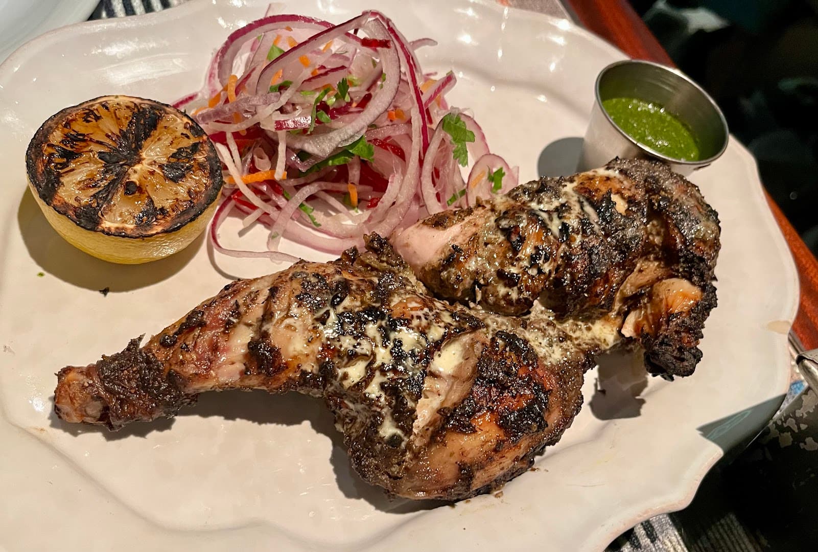 Grilled chicken legs at Dishoom Battersea, London