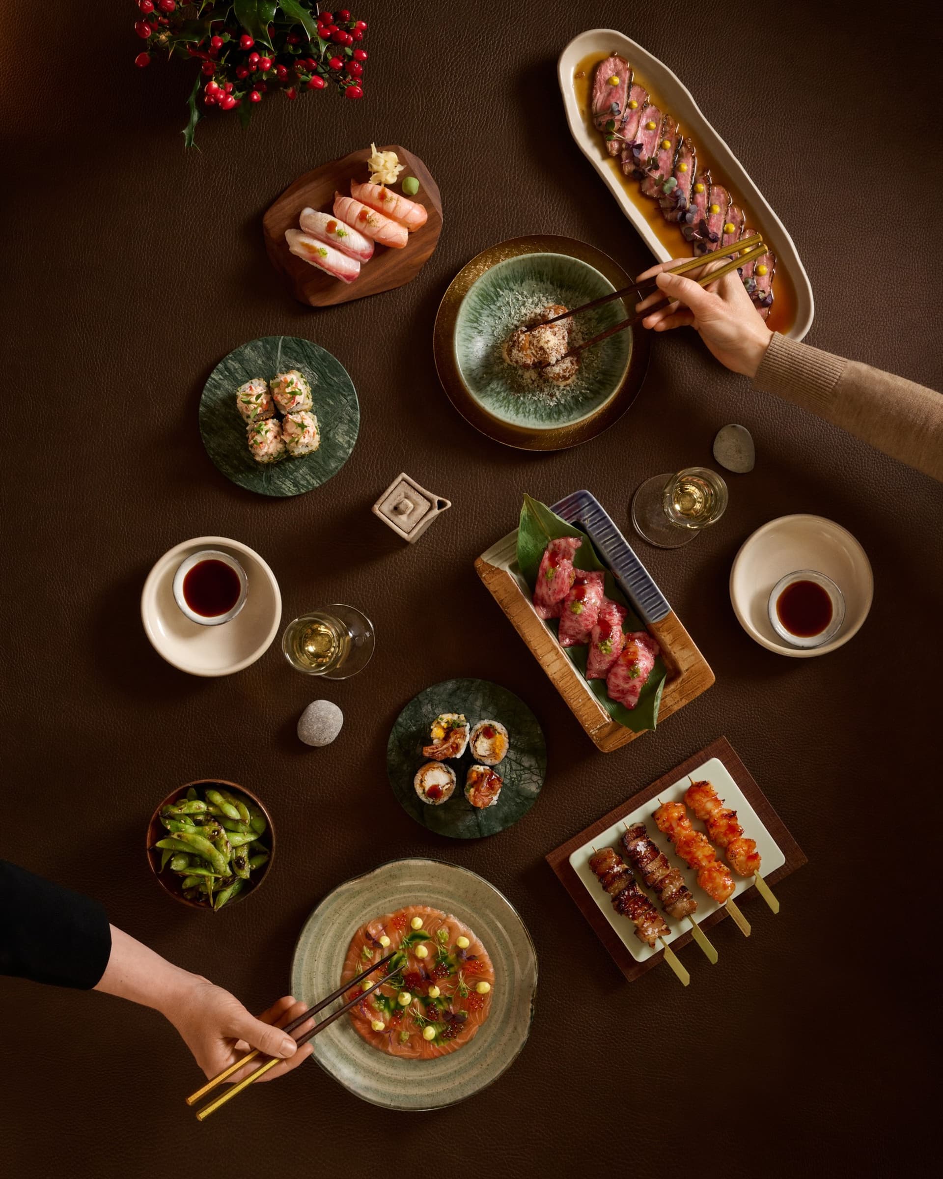 Japanese sushi and skewers spread at Sticks'n'Sushi, London