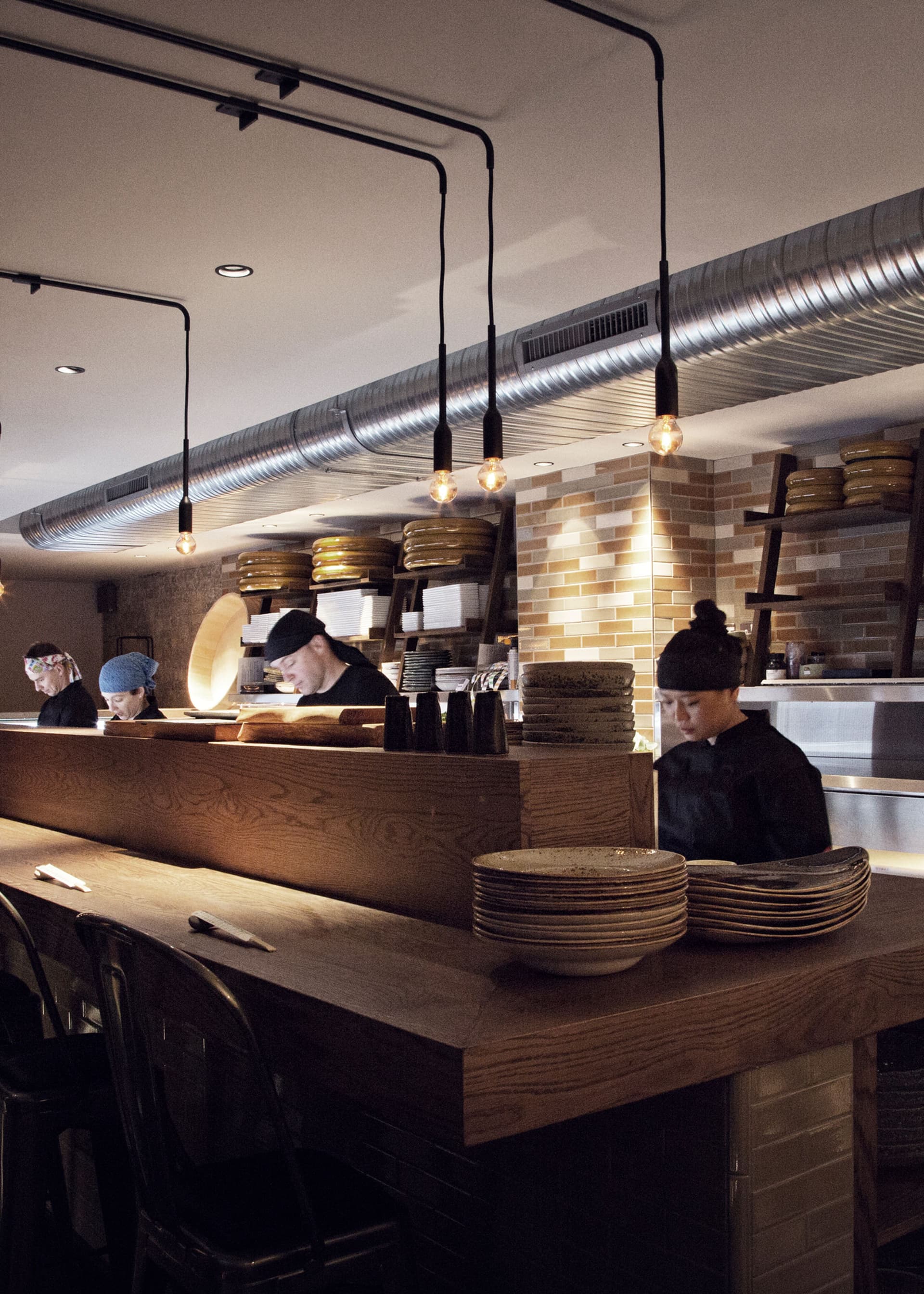 Open kitchen counter at Sticks'n'Sushi, London