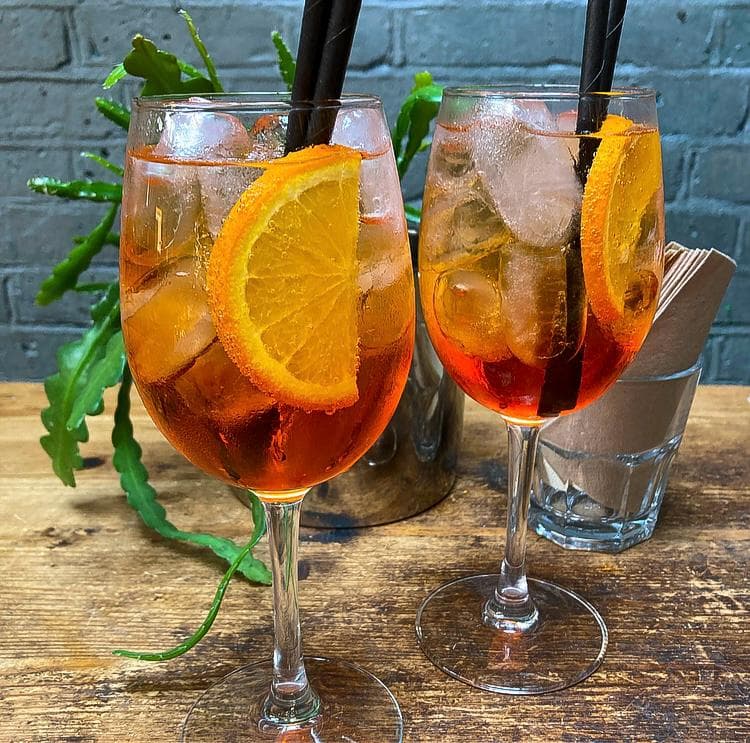 Aperol Spritz cocktails at The Garden - Pizza Restaurant & Bar, London