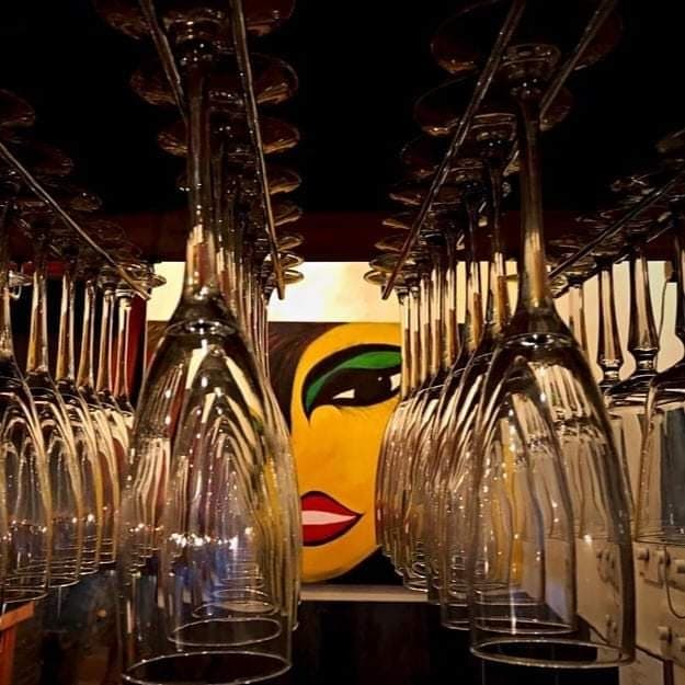 Bar glassware display at The Garden - Pizza Restaurant & Bar, London