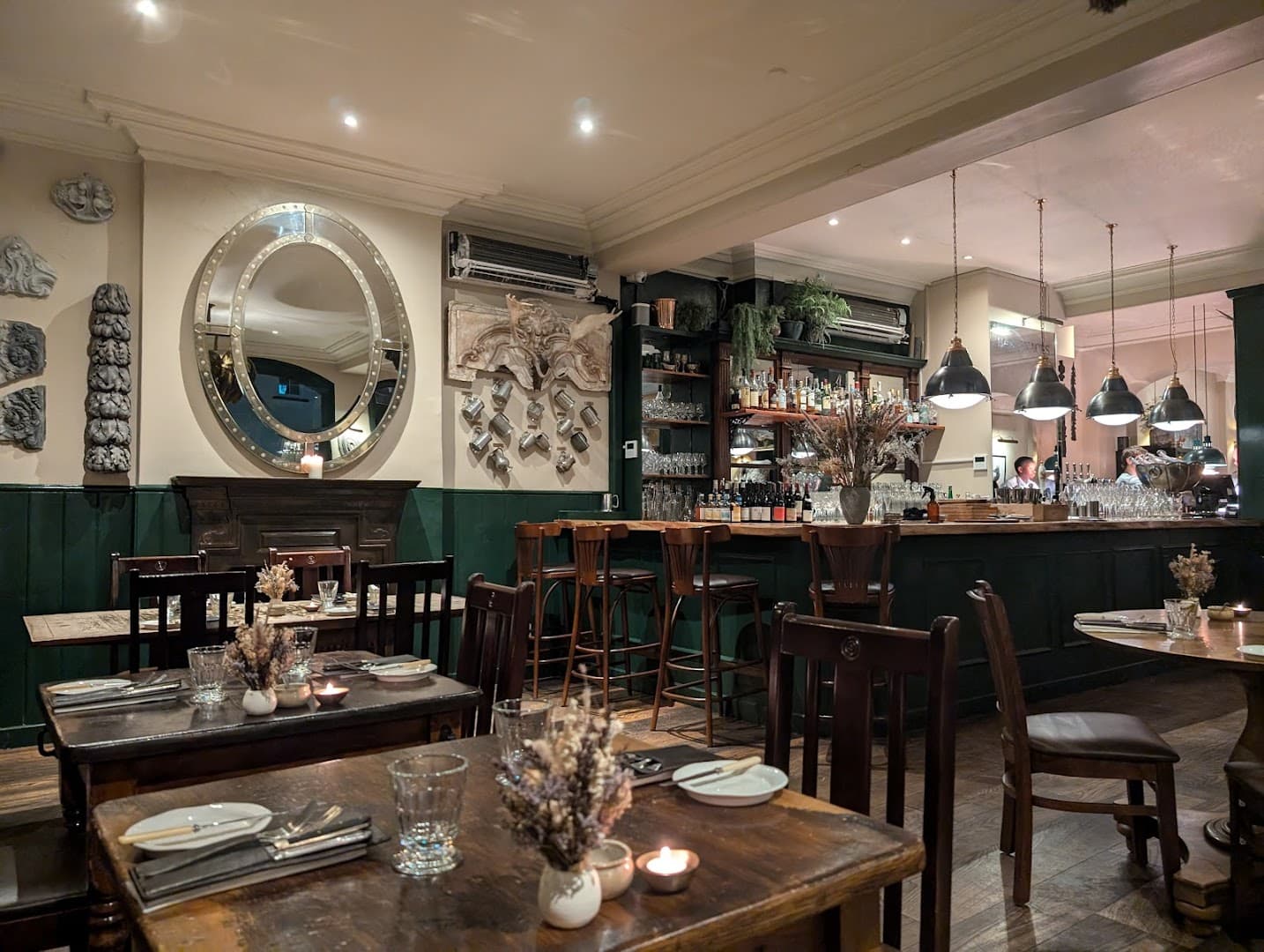 Elegant dining room at The Harwood Arms, London
