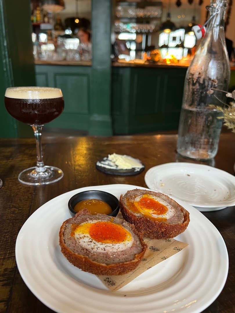 Scotch eggs with beer at The Harwood Arms, London