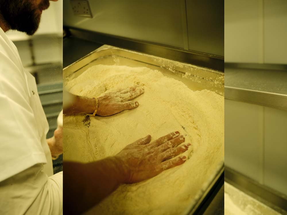 Pizza dough preparation at Crisp W1, London