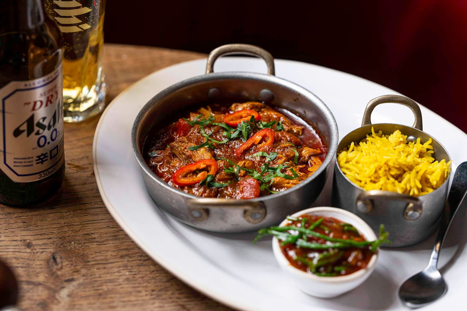 Curry dish with rice at Prince Alfred, London