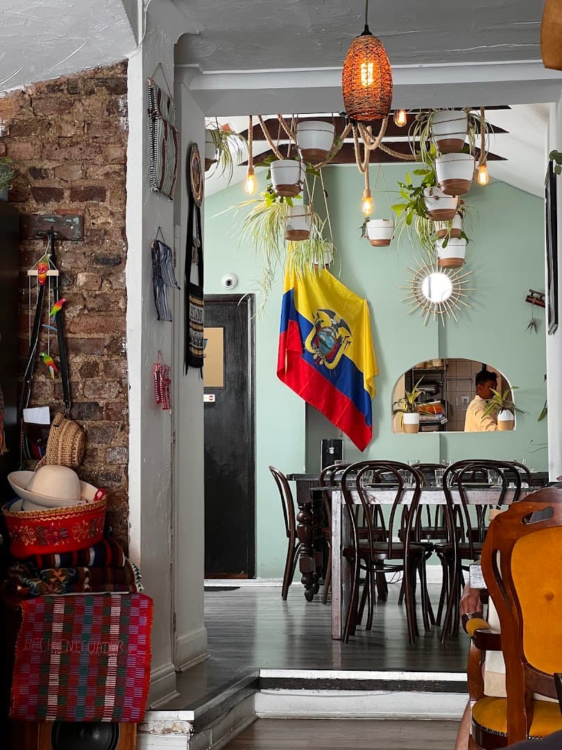 Ecuadorian decorated dining area at El Inca Plebeyo Restaurant, London