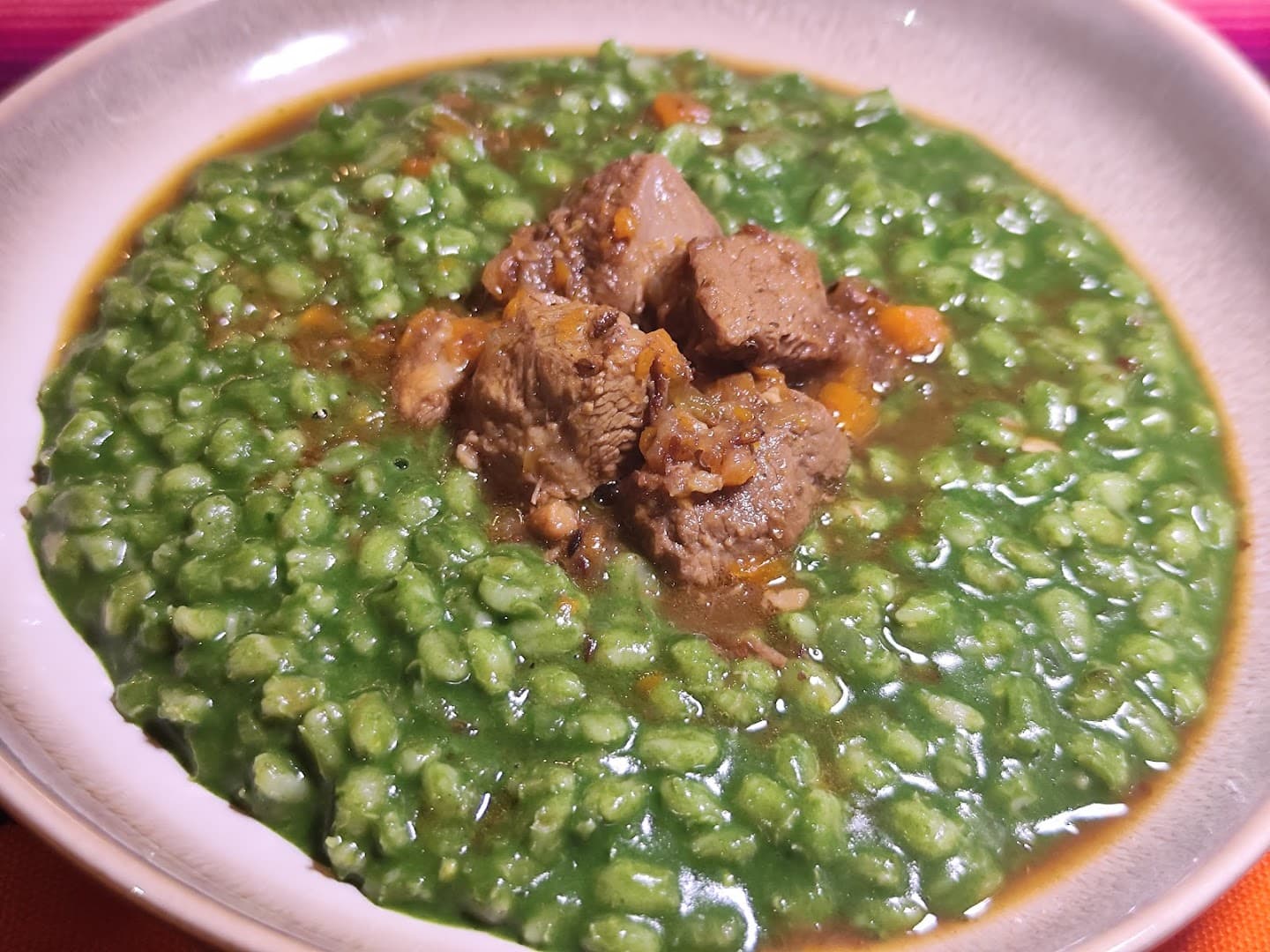 Green risotto with beef at El Inca Plebeyo Restaurant, London