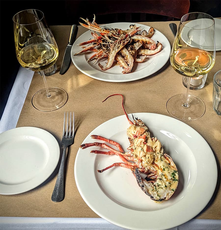 Grilled lobster with white wine at The Devonshire, London