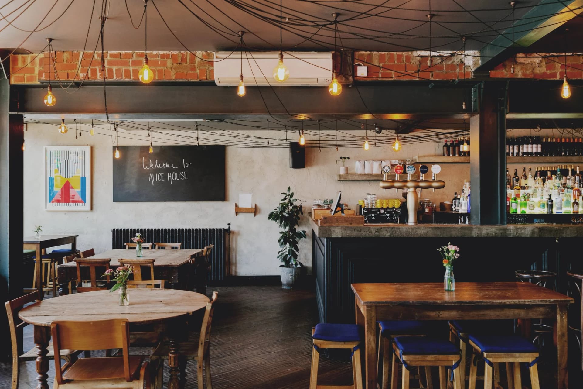 Main dining area at Alice House Queen's Park, London