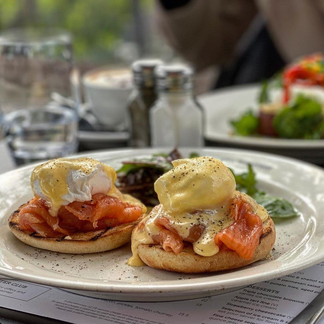Eggs Benedict with smoked salmon at The Waterway, London